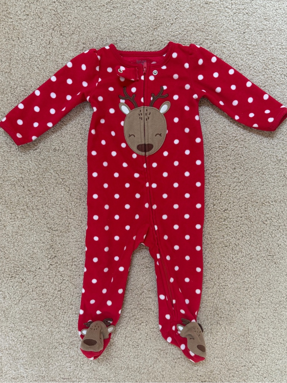 Carter’s Christmas Reindeer fleece footed Pajamas 9 month